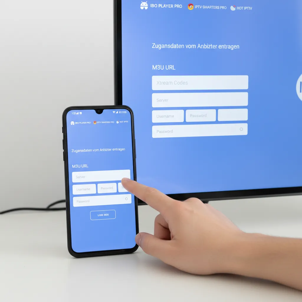 Eingabefeld für M3U URL und Xtream Codes in der IPTV Android App